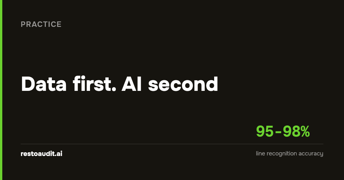 Dark article cover: «Data first. AI second» and the figure 95-98% - line recognition accuracy