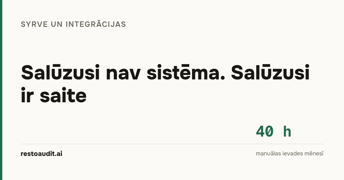 Gaišs raksta vāks: «Salūzusi nav sistēma. Salūzusi ir saite» un skaitlis 40 stundas - manuālas ievades mēnesī